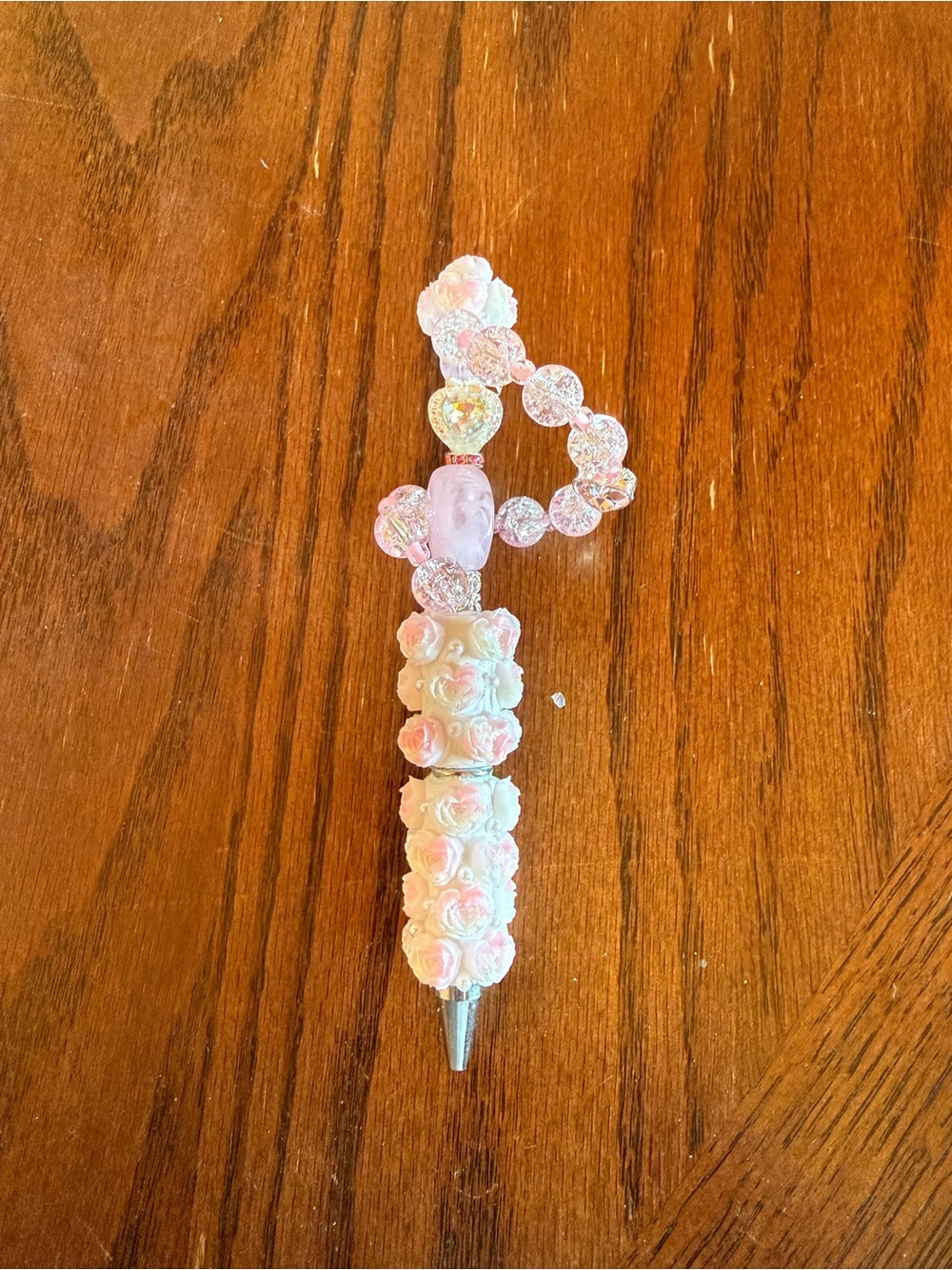 Pink Spiral Beaded Rose Pen with Charm